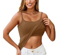 KONG JIMFAN Damen Unterhemd BH-Hemd Basic U-Ausschnitt Eingebauter BH Bügelloser Gepolstert Verstellbare Tank Tops mit Integriertem BH Ohne Bügel Einfarbig Bequeme Hemd Fitting Yoga BH(#3 Brown,3XL)