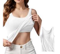 KONG JIMFAN Damen Unterhemd BH-Hemd Basic U-Ausschnitt Eingebauter BH Bügelloser Gepolstert Verstellbare Tank Tops mit Integriertem BH Ohne Bügel Einfarbig Bequeme Hemd Fitting Yoga BH(#B Weiß,3XL)