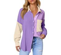 KONG JIMFAN Geschenke Für Frauen Leinenbluse Damen Musselin Bluse Shirt Lange Ärmel Damen Blusehemd Oberteile Tshirt Freizeithemd Musselin Bluse Damen Musselin Bluse Leinenbluse Damen(#B Lila,S)