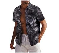 KONG JIMFAN Hawaii Hemd Herren Herren Businesshemd Kurzarm,einfarbig,Comfort Fit,new Hawaiihemd, Kurzarm, Beach, Rot, XL Hemd Herren(Schwarz,L)