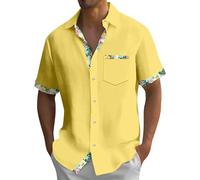 KONG JIMFAN Hawaii Hemd Männer Herren Kurzarm-Hemd Mit Brusttasche Hawaiihemd, Kurzarm, Papagei, Rot, XL T-Shirts Für Herren(#B Yellow,L)