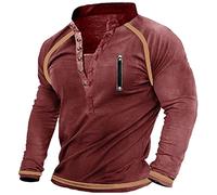 KONG JIMFAN Henley Shirt Herren Glitzer Oberteil Graphic Tshirt Herren Henley Fledermausärmel Pullover Drop Shoulder Tshirt Herren Bandeau Top Knowledge Cotton Apparel(#4 Wine,L)