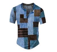 KONG JIMFAN Henley Shirt Herren Tshirt Weiß Herren Hemd Ohne Kragen Herren Henleyshirt Weihnachts T Shirt T-Shirts Für Herren Set Sporttop Hemd Schwarz Herren Regular Fit(#7 Blue,L)