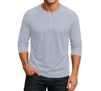 KONG JIMFAN Henleyshirt Herren 3/4 Arm Pullover Muskelshirt Baumwolle Komfortable Hemden Tshirts mit Knopfleiste Freizeithemden V Ausschnitt Herbst Winter Langarmshirt Sweatshirt Unterhemden Tops