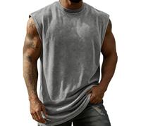 KONG JIMFAN Herren ärmelloses T-Shirt aus Baumwolle Rundhalsausschnitt Lockerer Freizeitmode Basic Oberteil für Alltag und Sport(Grau,4XL)