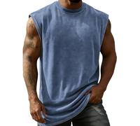 KONG JIMFAN Herren ärmelloses T-Shirt aus Baumwolle Rundhalsausschnitt Lockerer Freizeitmode Basic Oberteil für Alltag und Sport(Blau,4XL)