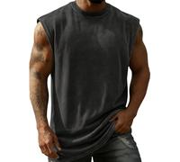 KONG JIMFAN Herren ärmelloses T-Shirt aus Baumwolle Rundhalsausschnitt Lockerer Freizeitmode Basic Oberteil für Alltag und Sport(Schwarz,3XL)
