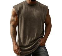 KONG JIMFAN Herren ärmelloses T-Shirt aus Baumwolle Rundhalsausschnitt Lockerer Freizeitmode Basic Oberteil für Alltag und Sport(Braun,4XL)