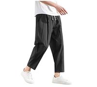 KONG JIMFAN Herren Baggy Pant Bedruckte elastische Taille Baumwolle-Leinen Yoga Strandhose Atmungsaktive Hose mit geradem Bein und Taschen