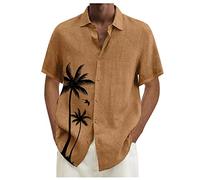 KONG JIMFAN Herren Hawaiihemd Flanellhemd Herren Shirt Herren Hawaii Hemd Männer Weißes Kurzarmhemd Herren 80er Shirt Herren Tshirt Set Langarmshirt Herren Hemd Ohne Kragen(Braun,XXL)