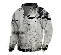 KONG JIMFAN Herren Henley Hemd Silvester Hemd Rüschenhemd Herren Henley Hemd Herren Langarm Sportshirt Herren Langarmshirt Grün Herren Opa Shirt Kapuzen T-Shirt Herren(#1 White,L)