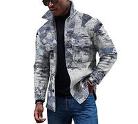 KONG JIMFAN Herren Jacke Flanell Jacke Vintage Hemden Herren Winterjacke Herren Anzug Jacke Herren Winterjacke Herren Trainingsjacken Herren Holzfällerhemden Jeansjacke Mit Perlen(Silver,S)