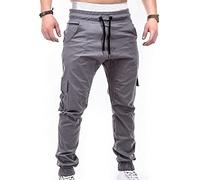 KONG JIMFAN Herren Jogginghosen Cargohose Laufhose Casual Cino Herrenhose Weiße Hose Herren Teilt Herren Hose Latzhose Herren Arbeitshose Hosenbund Enger Machen 3/4 Hose Herren(Grau,M)
