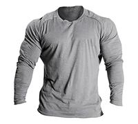 KONG JIMFAN Herren T Shirt Henley Herren Langarmshirt Baumwolle Hemd XXL Herren Henleyshirt Herren T Shirt Elben Kostüm Herren Unterhemd Herren Lang Tshirt Herren Hellblau(#1 Light Gray,L)