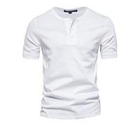 KONG JIMFAN Herren T Shirt Henley Tshirt Herren V Ausschnitt Sommerkleidung Herren Herren Henley Unterhemd Langarm Herren Metzgerhemd Herren Hemd Kurzarm Bandshirt(#5 White,XL)