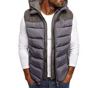 KONG JIMFAN Herren Winterjacke Sale Herren Steppweste Baumwolle Bequeme Weste Herren mit Kapuze Softshell Jack Outdoor Jacke Übergangswesten Für Männer Taschen Ärmellos Jacke Daunenweste(Grau,4XL)