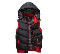 KONG JIMFAN Herren Winterjacke Sale Steppweste Herren Weich Und Bequem Herren Weste mit Kapuze Fleeceweste Übergangsweste Outdoor Jacke Taschen Ärmellose Jacke Daunenweste(Schwarz,4XL)
