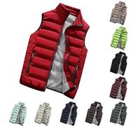 KONG JIMFAN Herren Winterjacke Steppweste Baumwolle Bequeme Weste Stehkragen Sportwesten Für Männer Outdoor Jacke Übergangswesten Taschen Ärmellose Daunenjacken(Rot,XL)