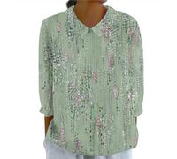 KONG JIMFAN Leinenbluse Damen Musselin Bluse Shirt 4572 Arm Blusehemd Revers Rundhals Oberteil T-Shirt Oversize Pullover Longshirt Große Größen(#D Light Green,L)