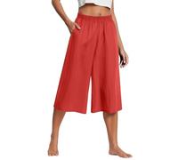 KONG JIMFAN Leinenhose Damen 3/4,Leicht Sommerhosen Baumwolle Leinen Hose Baggy Freizeithose Haremshose Casual Musselin Hose Luftig Bequeme Urlaub Strandhose Straight Leg Yogahose mit Taschen