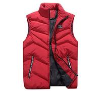KONG JIMFAN Mäntel Herren Sale Herren Steppweste 2024 Winter Thermo Herren Weste Stehkragen Laufweste Outdoor Jacke Übergangs Daunenweste Taschen Ärmellos Jacke Daunenweste(Rot,L)