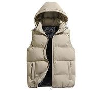 KONG JIMFAN Mäntel Herren Sale Steppweste Herren Leichte Bequem Herren Weste mit Kapuze Sportwesten Outdoor Jacke Übergangsweste Multi Taschened Ärmellose Jacke Daunenweste(Khaki,S)