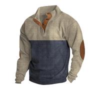 KONG JIMFAN Rollkragenpullover Herren,Cord Sweatshirt Knöpftes V-Ausschnitt Langarmshirts Retro Hoodie Longsleeve Sweatshirt Winter Thermoshirt Pullover Komfortabel Sweaters Casual Hemden