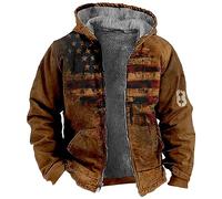 KONG JIMFAN Sweatjacke Herren Ohne Kapuze - Decken Pullover, Baumwolle Jagdjacke, Wachsjacke, Leather Jacket, Thermojacke, Leichte Steppjacke (Ginger, 3XL)