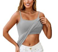 KONG JIMFAN Tanktop Mit Integriertem BH Top Mit Integriertem BH Spaghetti Top Damen Baumwolle Still BH Gepolstert Baumwolle BH Ohne Bügel BH Ohne Bügel Sport Oberteile Damen T Shirt Damen(Grau,4XL)