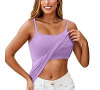 KONG JIMFAN Tanktop Mit Integriertem BH Unterhemden & BH-Hemden Für Damen Spaghetti Top Damen Baumwolle Still BH Gepolstert BH Damen Ohne Bügel Set BH Ohne Bügel Bustier Damen Tops(Light Purple,L)