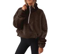 KONG JIMFAN Teddyjacke Damen Bomberjacke Hoodie Oversize Kapuzenmantel Übergangsjacke Cardigan Lang Hemdjacke Pullover Fledermausärmel Winterjacke Damen(Kaffee,S)