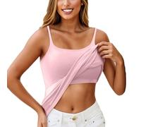KONG JIMFAN Top Mit Integriertem BH Spaghettiträger Still Gepolstert Softschalen Ohne Bügel Funktionsunterwäsche Oberteile Damentop mit integriertem BH(Rosa,XL)