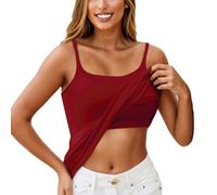 KONG JIMFAN Unterhemden Damen Tanktop Mit Integriertem BH Top Mit Spaghettiträgern Still BH Gepolstert Komfort BH Ohne Bügel BH Ohne Bügel Sport Tshirt Damen Push Up BH(Wein,XXL)