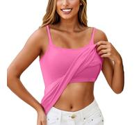 KONG JIMFAN Unterhemden Damen Unterhemden Damen Spaghetti Top Damen Baumwolle Sport BH Gepolsterte Cups BH Damen Ohne Bügel Set Funktionsunterwäsche Damen Top Damen Tops Für Damen(Hot Pink,4XL)