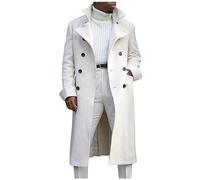 KONG JIMFAN Weihnachts Geschenke Wolljacke Herren Mantel Herren Trenchcoat Herren Lange Jacke Übergangsjacke Winter Winddicht Trachtenjacke Business Übergangsmantel Jacke Mit Taschen(Weiß,M)