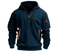 KONG JIMFAN Zipper Hoodie Herren Kapuzen T-Shirt Sweatjacke Ohne Kapuze Zip Up Strickjacken Für Jacke Sweatshirt Herren(#B Navy,L)