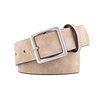 KONGNY Damen-Ledergürtel für Gürtel, weiblich, quadratischer Metall-Dornschnallengürtel, Cremeweiß