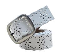 KONGNY Ledergürtel für Damen, Gürtel, ausgehöhlter Gürtel für Damen, silberne Dornschließe, Weiß