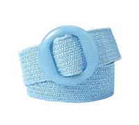 KONGNY Vintage Stroh geflochtener Gürtel für Frauen PP Stroh gewebter elastischer Taillengürtel Riemen Sommer Boho Kleid Hemd Dekoration breiter Bund, Blau