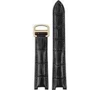 kongsou Echtes Lederarmband für Cartier PASHA W3108/HPI004 Herren Damen Konkaves Uhrenarmband mit Faltschließe(Black Gold Buckle,18.10mm)