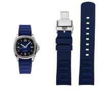 kongsou Gebogenes Herren-Uhrenarmband aus Gummi für Mido Multifort TV M049.526, Sportarmband, Schnellverschluss, grün-blau, Silikonband(Blue silver Folding)
