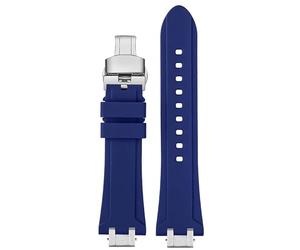 kongsou Gummi-Uhrenarmband für MAURICE LACROIX AIKON Connector AI6008 6038 6007 Armband Schnellverschluss Metall Stahlkopf Silikon-Uhrenarmband(Blue silvery,AI1108)