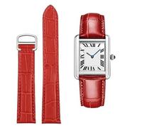 kongsou Lederarmband Für Cartier Tank Solo Uhr Kette Blau Rot Rosa Watcc Armband(Red silver,20mm)
