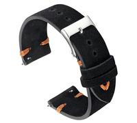 kongsou Vintage-Leder-Uhrenarmband, Damen-Herren-Uhrenarmband-Zubehör, Ersatz(Black-Orange Line,24mm)