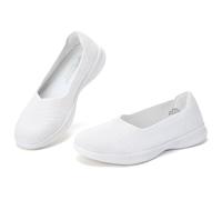 konhill Damen Ballerinas Loafers Elegant Lässige Flache Schuhe Bequeme Weich Strickstoff Leichte Slip On Walking Schuhe EU 35,5 Weiß