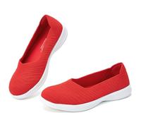 konhill Damen Ballerinas Loafers Elegant Lässige Flache Schuhe Bequeme Weich Strickstoff Leichte Slip On Walking Schuhe EU 42 Hellrot