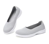 konhill Damen Ballerinas Loafers Elegant Lässige Flache Schuhe Bequeme Weich Strickstoff Leichte Slip On Walking Schuhe EU 42 Hellgrau