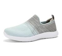 konhill Damen Slipper Atmungsaktiv Leicht - rutschfeste Loafer mit Farbverlauf, Bequeme Slip-On Schuhe für Breite Füße, ideal für Alltag und Reisen Hellgrün/Grau EU 38