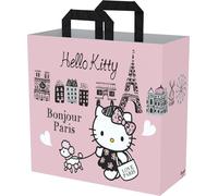 Konix Hello Kitty Tragetasche - Größe M 40 x 45 x 20 cm - Recyceltes Material - Motiv Bonjour Paris - Rosa