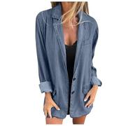 KonJim Damen-Jeans-Blazer, Übergröße, Business-Revers, Ein-Knopf-Anzugjacken, lässig, lange Ärmel, offene Vorderseite, Jeans, Strickjacken, Übergröße, leicht, Frühlingsmäntel, Büro, Arbeit, Outfits